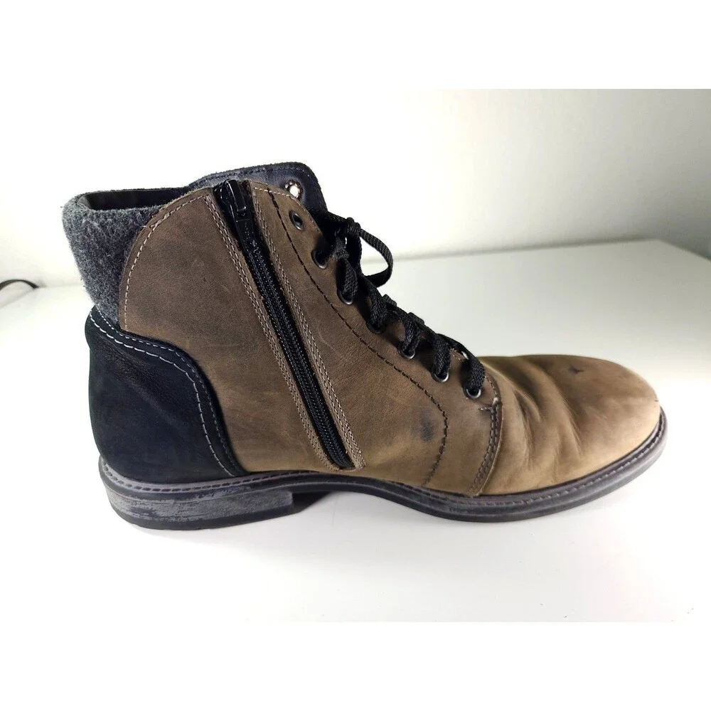 Overland Clement Men’s 11 Leather Boots Wool Lined Waterproof Brown Side Zip